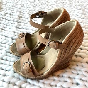 All Saints leather wedge ankle strap buckle 38 7.5